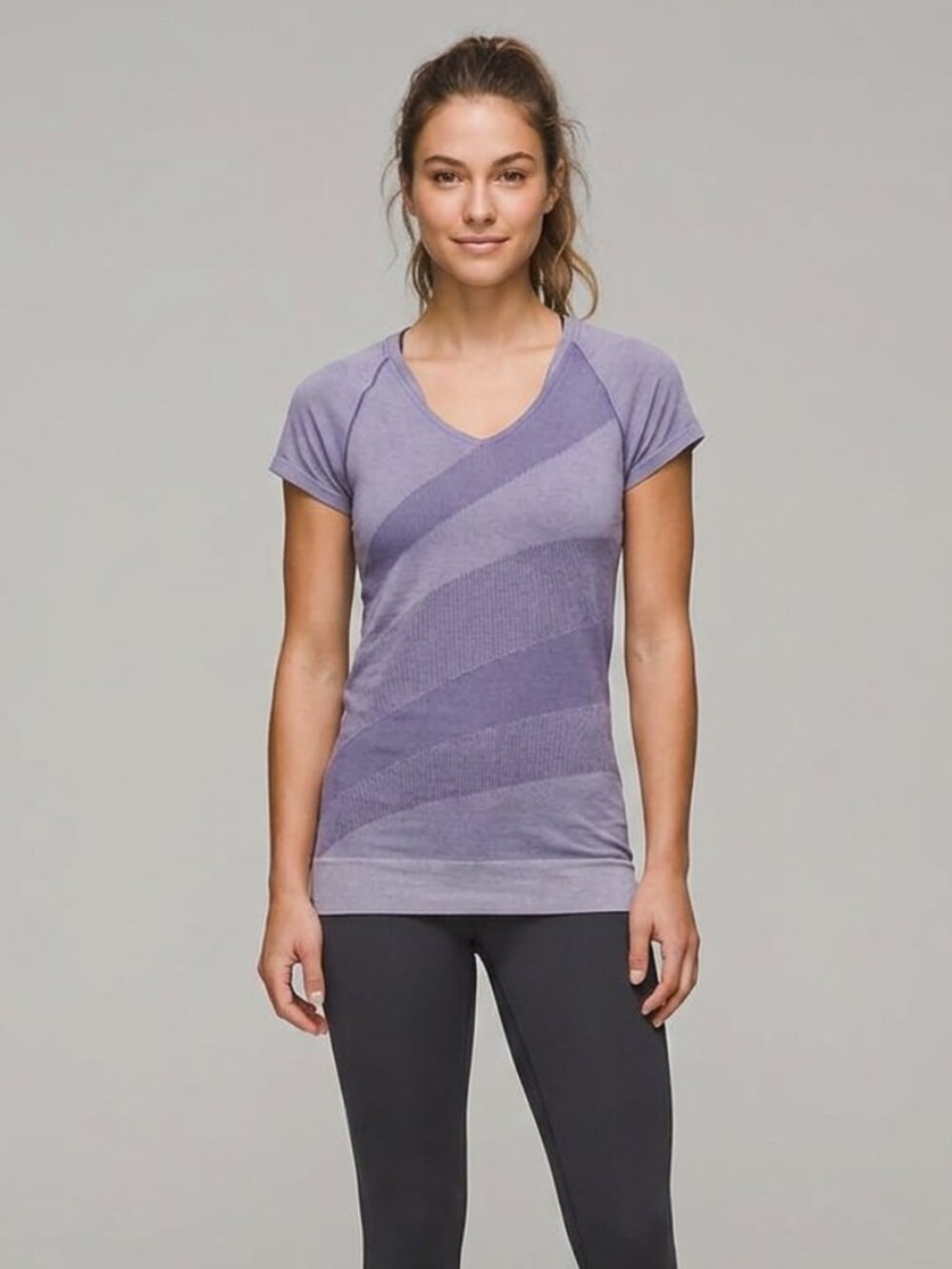 Lululemon Vintage Wet Dry Warm Purple V Neck Hip Length Swiftly Tee